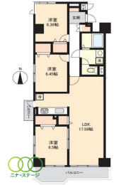 3LDK、専有面積78.3㎡、バルコニー面積8.15㎡ 