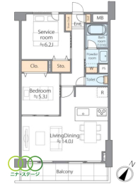  1LDK+Si[ˁjALʐ60.9uAoRj[ʐ8.12u 