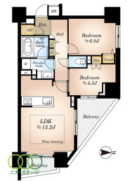  2LDKALʐ57.66uAoRj[ʐ9.63u 