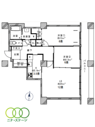  2LDK�A��L�ʐ�71.49�u�A�o���R�j�[�ʐ�8.83�u 