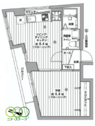  1LDK�A��L�ʐ�34.31�u�A�o���R�j�[�ʐ�3.77�u 