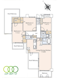  3LDK�A��L�ʐ�80.55�u�A�o���R�j�[�ʐ�4.8�u 