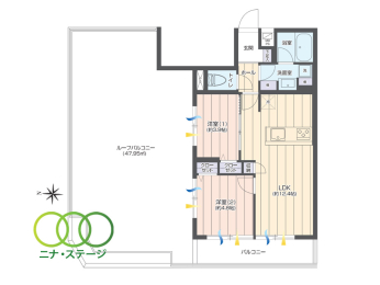  2LDK�A��L�ʐ�49.35�u�A�o���R�j�[�ʐ�7.28�u 