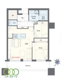  2LDK�A��L�ʐ�53.98�u�A�o���R�j�[�ʐ�9.65�u 