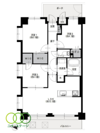  3LDK�A��L�ʐ�62.14�u�A�o���R�j�[�ʐ�8.23�u 