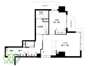  1LDK�A��L�ʐ�45.71�u�A�o���R�j�[�ʐ�6.83�u 