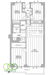  3LDK�A��L�ʐ�78.15�u�A�o���R�j�[�ʐ�7.68�u 