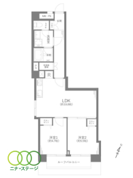  2LDK�A��L�ʐ�50.92�u�A�o���R�j�[�ʐ�4.09�u 