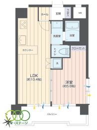  1LDK�A��L�ʐ�35.7�u�A�o���R�j�[�ʐ�7.11�u 