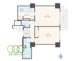  1LDK�A��L�ʐ�55.59�u�A�o���R�j�[�ʐ�5.62�u 
