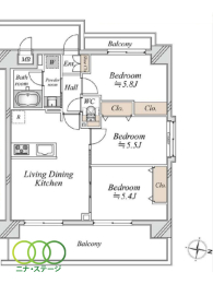  3LDK�A��L�ʐ�61.1�u�A�o���R�j�[�ʐ�13.68�u 