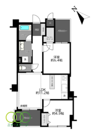  2LDK�A��L�ʐ�55.15�u�A�o���R�j�[�ʐ�4.67�u 