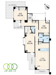  3LDK�A��L�ʐ�91.8�u�A�o���R�j�[�ʐ�11.65�u 