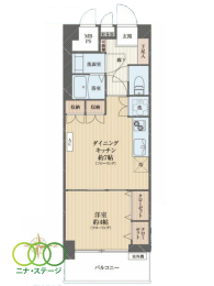  1DK�A��L�ʐ�34.67�u�A�o���R�j�[�ʐ�4.74�u 