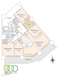  4LDK�A��L�ʐ�98.98�u�A�o���R�j�[�ʐ�29.65�u 