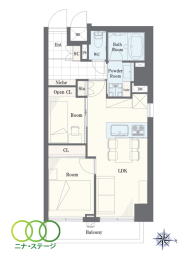  2LDK�A��L�ʐ�44.96�u�A�o���R�j�[�ʐ�5.15�u 