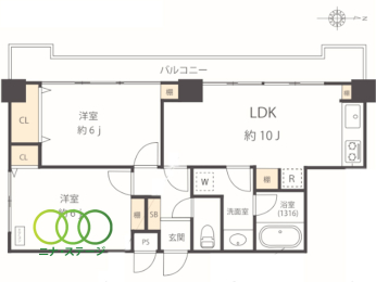  2LDK�A��L�ʐ�48.81�u�A�o���R�j�[�ʐ�9.73�u 