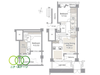  3LDK�A��L�ʐ�100.57�u�A�o���R�j�[�ʐ�10.04�u 