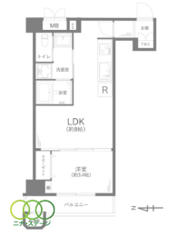  1LDK�A��L�ʐ�31.84�u�A�o���R�j�[�ʐ�5.49�u 