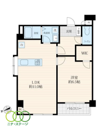  1LDK�A��L�ʐ�43.1�u�A�o���R�j�[�ʐ�2.35�u 