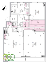  2LDK�A��L�ʐ�55.02�u�A�o���R�j�[�ʐ�4.7�u 