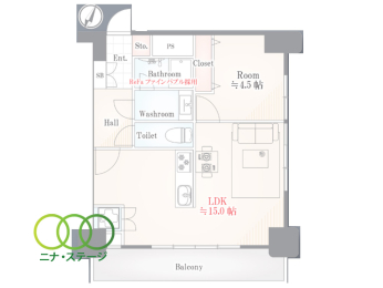  1LDK�A��L�ʐ�40.24�u�A�o���R�j�[�ʐ�7.32�u 