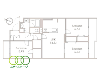  3LDK�A��L�ʐ�77.46�u�A�o���R�j�[�ʐ�12.18�u 