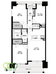  2LDK+S�i�[�ˁj�A��L�ʐ�61.83�u�A�o���R�j�[�ʐ�11.2�u 