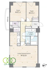  3LDK�A��L�ʐ�78.02�u�A�o���R�j�[�ʐ�3.55�u 