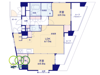  2LDK�A��L�ʐ�67.03�u�A�o���R�j�[�ʐ�15.68�u 