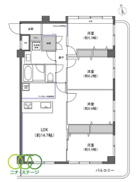  4LDK�A��L�ʐ�84.37�u�A�o���R�j�[�ʐ�21.47�u 