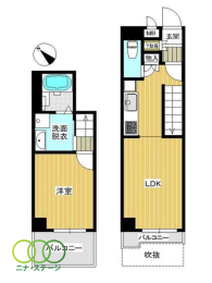  1LDK�A��L�ʐ�42.29�u�A�o���R�j�[�ʐ�1.61�u 