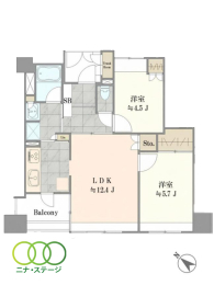  2LDK�A��L�ʐ�55.5�u 