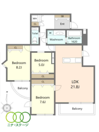  3LDK�A��L�ʐ�103.08�u�A�o���R�j�[�ʐ�9.74�u 