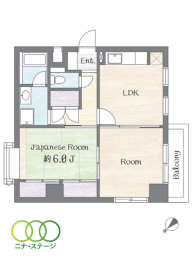  2LDK�A��L�ʐ�50.57�u�A�o���R�j�[�ʐ�3.6�u 
