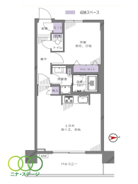  1LDK�A��L�ʐ�45.63�u�A�o���R�j�[�ʐ�9.66�u 