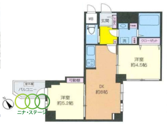  2DK�A��L�ʐ�50.96�u�A�o���R�j�[�ʐ�3.47�u 