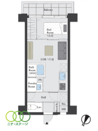  1LDK�A��L�ʐ�29.16�u�A�o���R�j�[�ʐ�4.6�u 