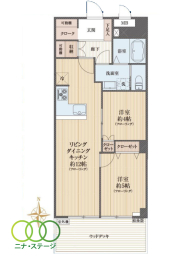  2LDK�A��L�ʐ�55�u�A�o���R�j�[�ʐ�8.6�u 