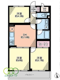  3DK�A��L�ʐ�52.64�u�A�o���R�j�[�ʐ�6.8�u 