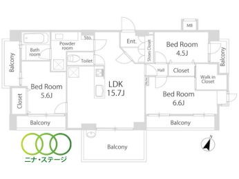  3LDK�A��L�ʐ�76.43�u�A�o���R�j�[�ʐ�22.36�u 