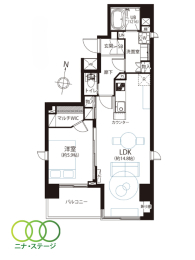  1LDK�A��L�ʐ�51.46�u�A�o���R�j�[�ʐ�5.58�u 