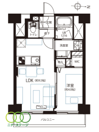  1LDK�A��L�ʐ�35�u�A�o���R�j�[�ʐ�4.5�u 