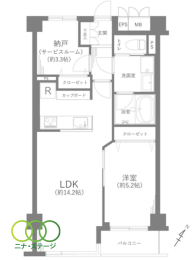  1LDK+S�i�[�ˁj�A��L�ʐ�51.96�u�A�o���R�j�[�ʐ�3.19�u 