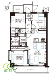 2LDK+S�i�[�ˁj�A��L�ʐ�55.8�u�A�o���R�j�[�ʐ�8.94�u 