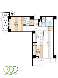  2LDK�A��L�ʐ�55.12�u�A�o���R�j�[�ʐ�6.07�u 