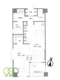  1LDK�A��L�ʐ�40.96�u�A�o���R�j�[�ʐ�4.37�u 