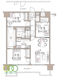  3LDK�A��L�ʐ�71.77�u�A�o���R�j�[�ʐ�13.4�u 