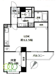  1LDK�A��L�ʐ�45.6�u�A�o���R�j�[�ʐ�4.82�u 