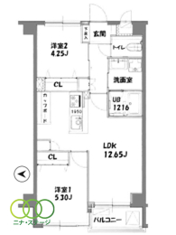  2LDK�A��L�ʐ�51.3�u�A�o���R�j�[�ʐ�3.24�u 
